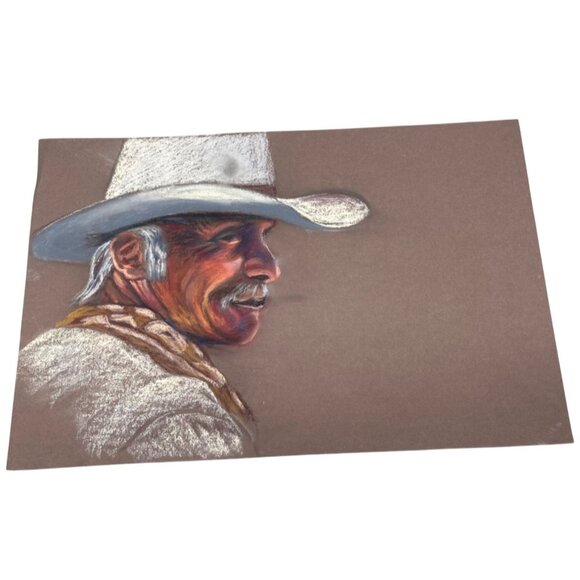 Vintage Western Cowboy Pastel Art Brown Paper western rectangle brown hat READ - Picture 1 of 4